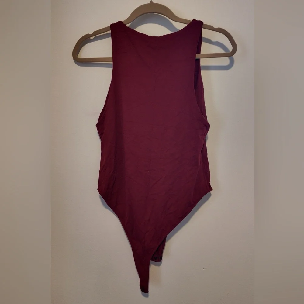 Zara RedBurgundy Stretch Sleeveless Bodysuit L Lined Snap Closure Work or Casual
